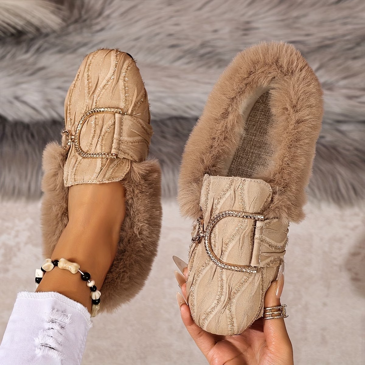 Women's Elegant Moccasin Plush Slippers
