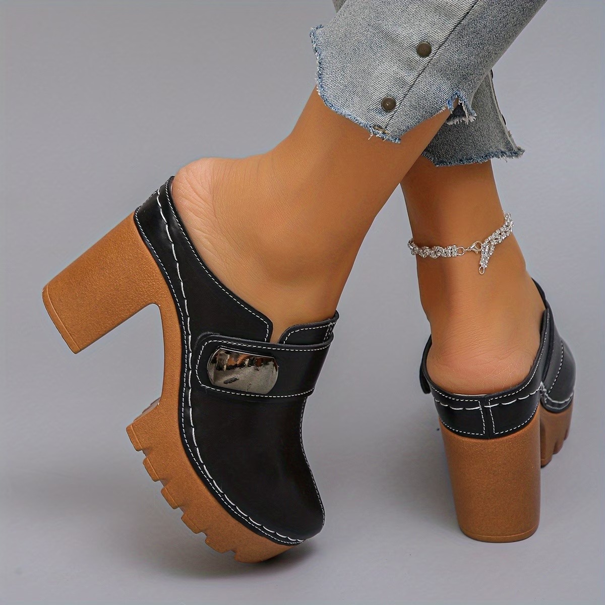 Women's Versatile Slip-On Heeled Sandals