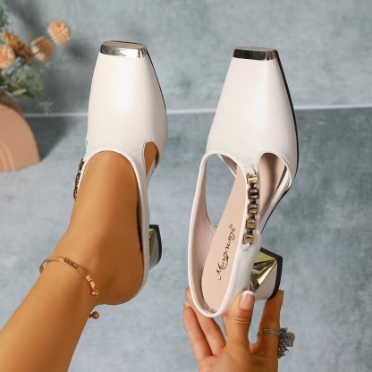 Women's Snake Print Chain Hollow Heels