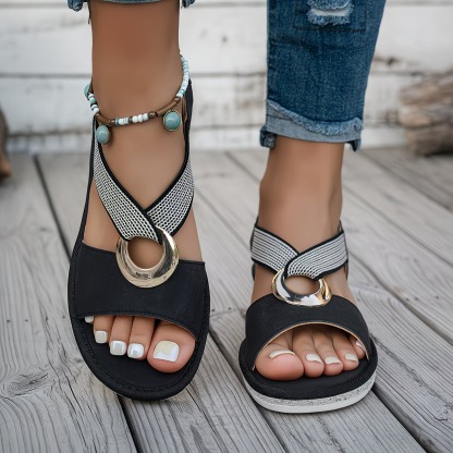 Women's Metal Buckle Flat Sandals