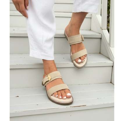 Buckled Flat Open Toe Slip-On Sandal