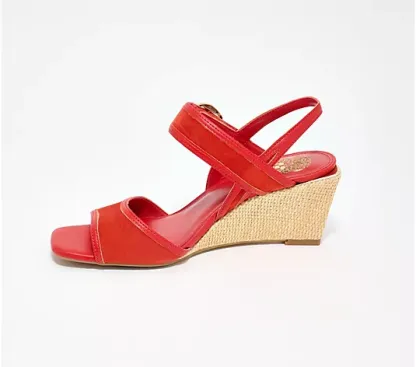 Leather Raffia Slingback Wedges
