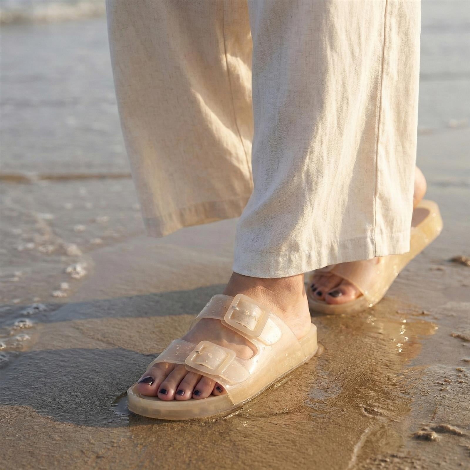 Women's Waterproof Double Buckle Slides