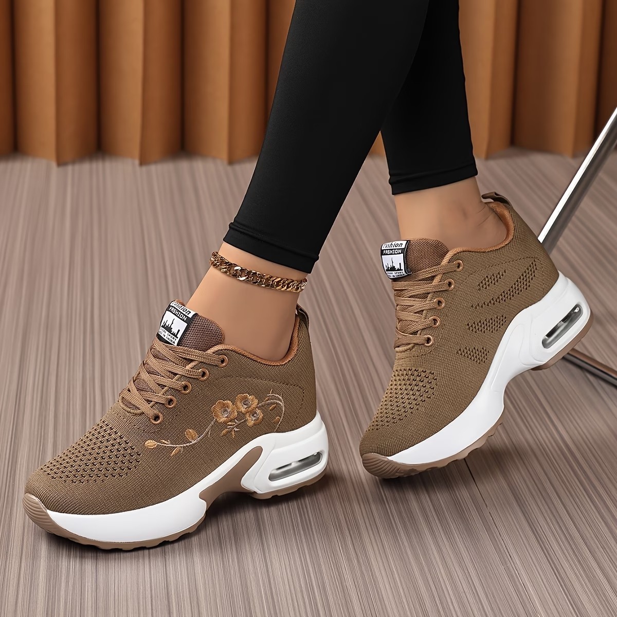 Women'S Embroidered Wedge Sneakers