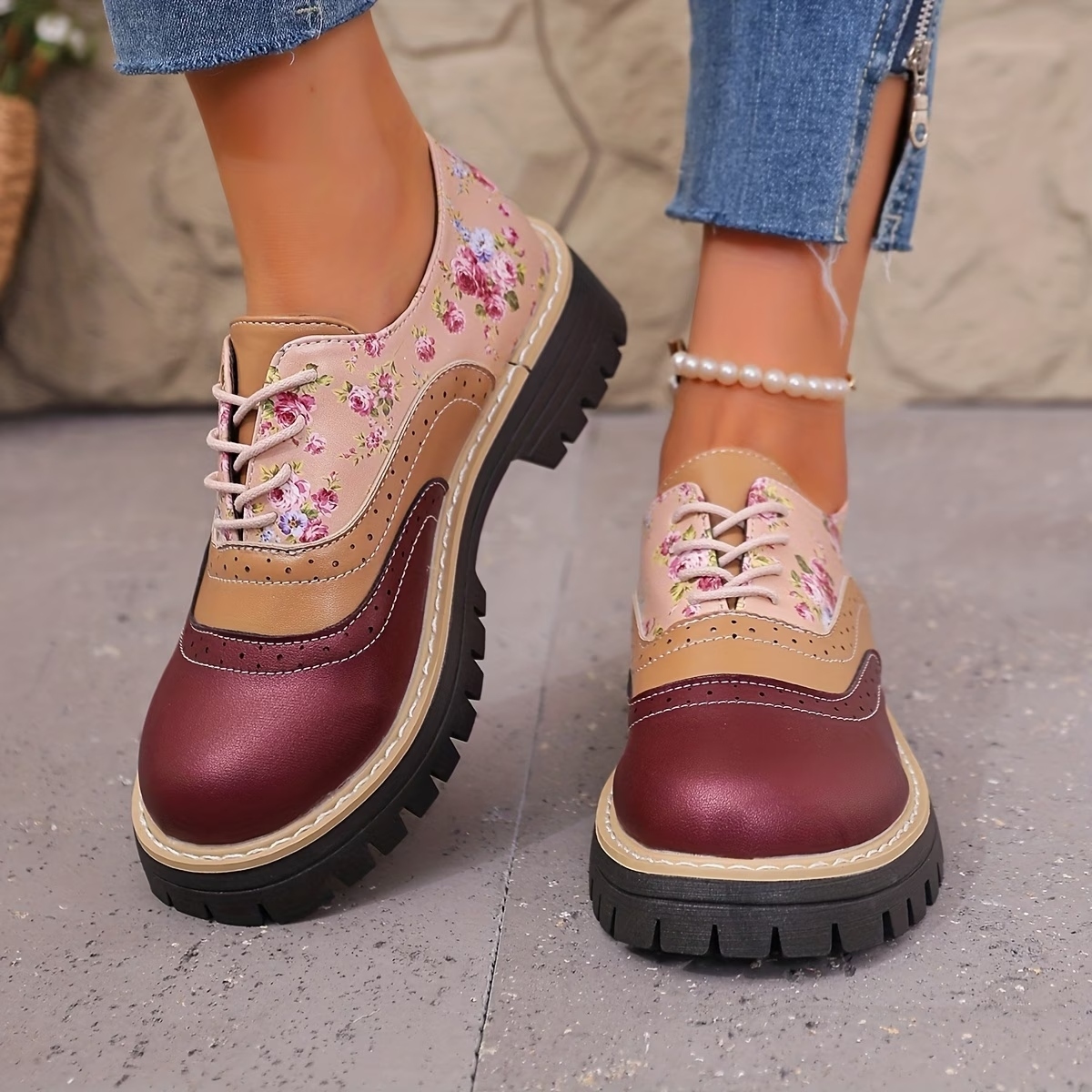 Women's Floral Brogue Single Loafers