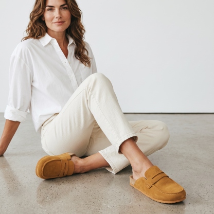 Cow Suede Leather Flat Loafer Mule Clogs