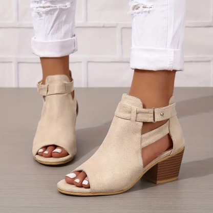 Solid Color Chunky Heeled Sandals