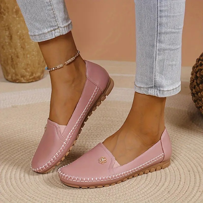 Women's Leather Solid Color Flat Loafers