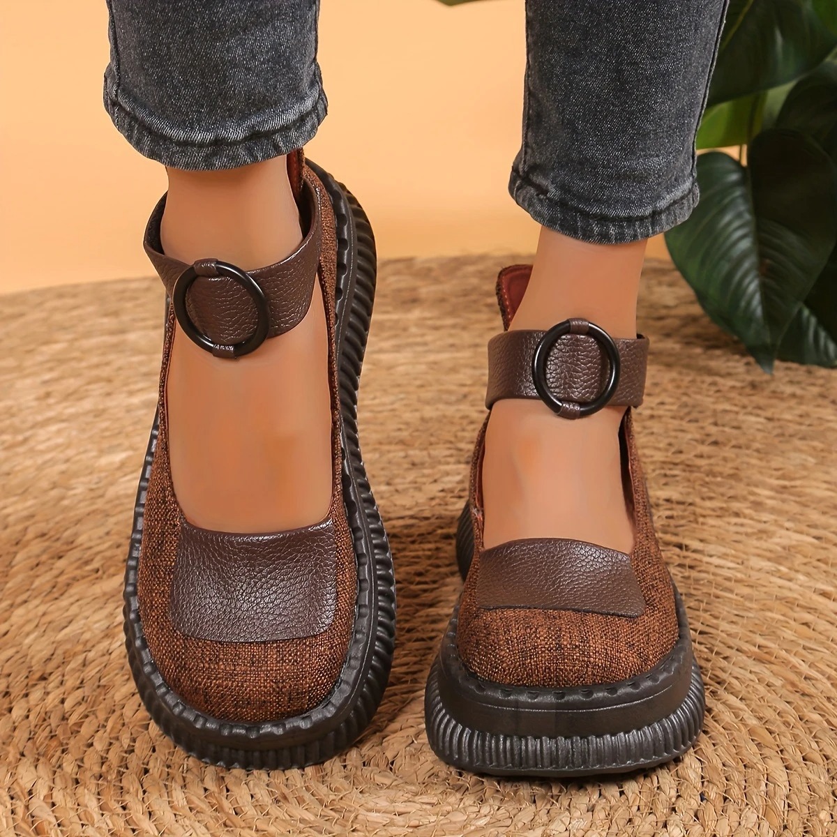 Retro Style Leather Wedge Loafers