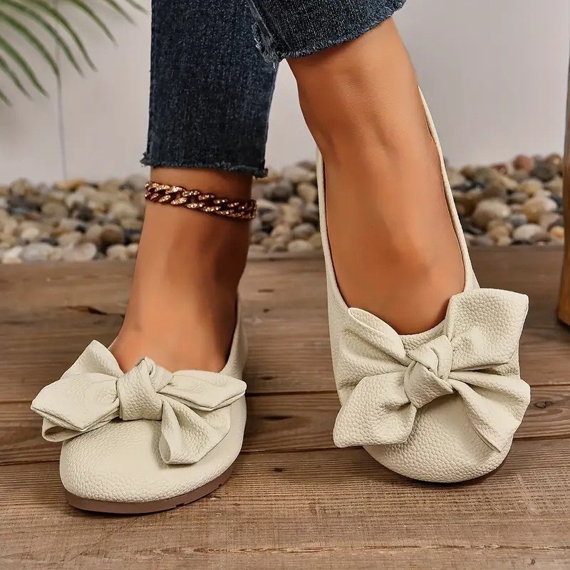 Leather Bowknot Wedge Heeled Loafers