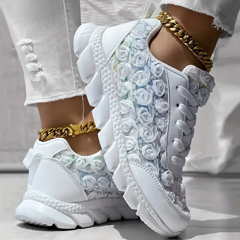 3D Rose Lace-up Casual Sneakers