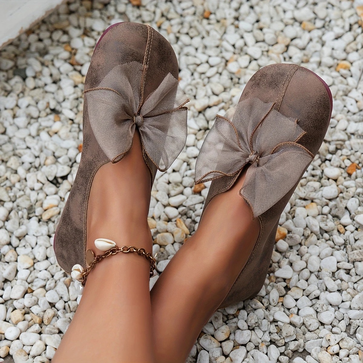 Women's Leather Bowknot Slip-On Flats