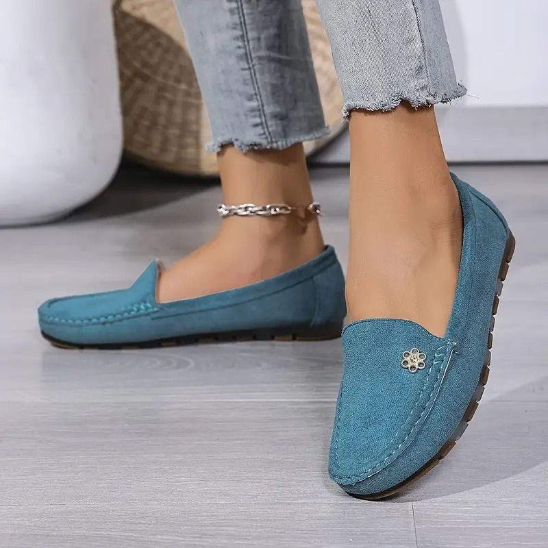 Women's Metallic Flower Accents Slip-On Flats 