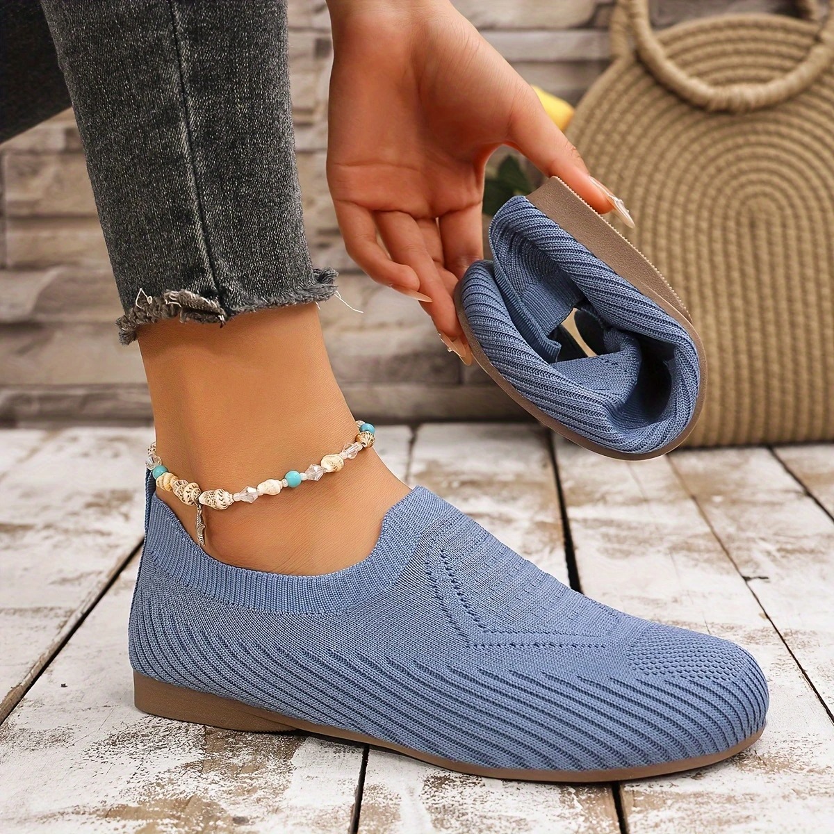 Breathable Knit Slip-On Flats