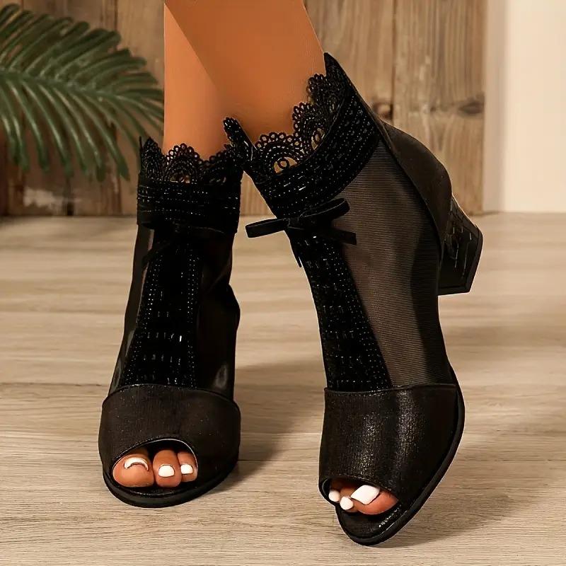Women's Elegant Mesh Chunky Boots