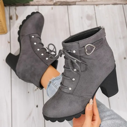 Women's Heart Chunky Heel Ankle Boots