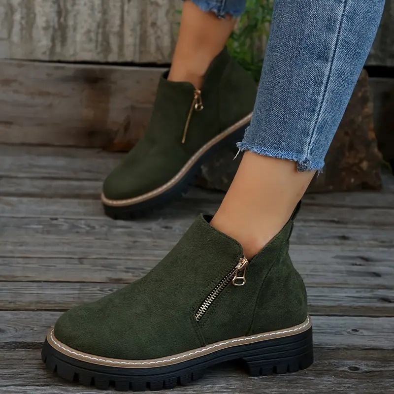 Women's Golden-Tone Zipper Ankle Boots