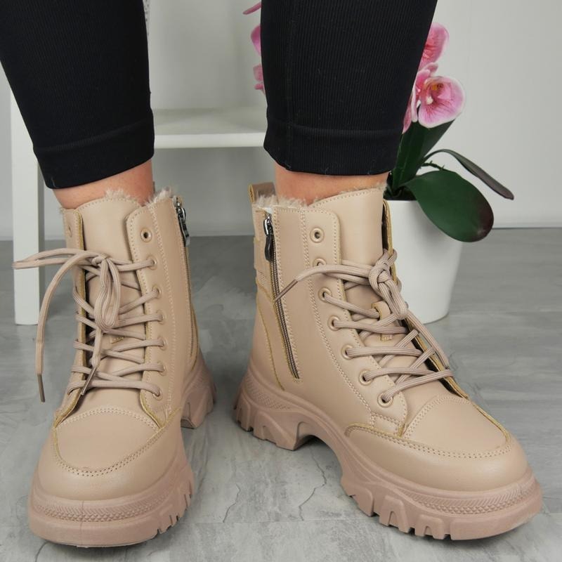 Women's Faux Fur Lace-Up Zip Boots