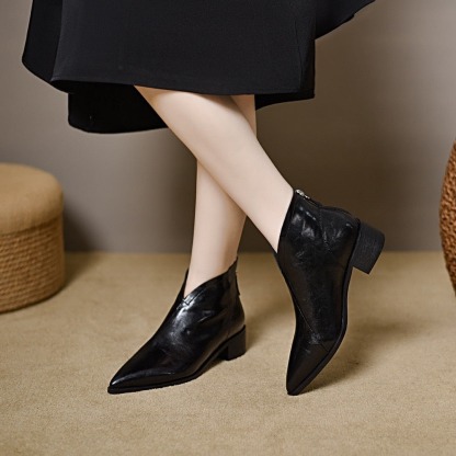 Women's Sexy V-cut Leather Ankle Boots