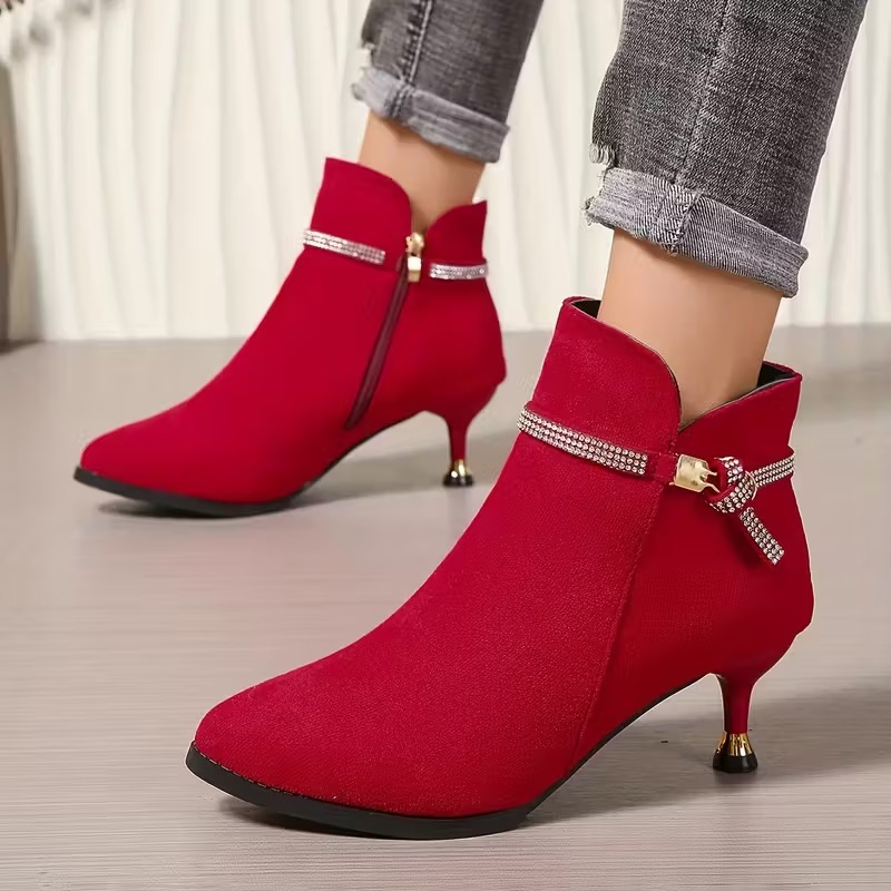 Women's Rhinestone Heeled Boots