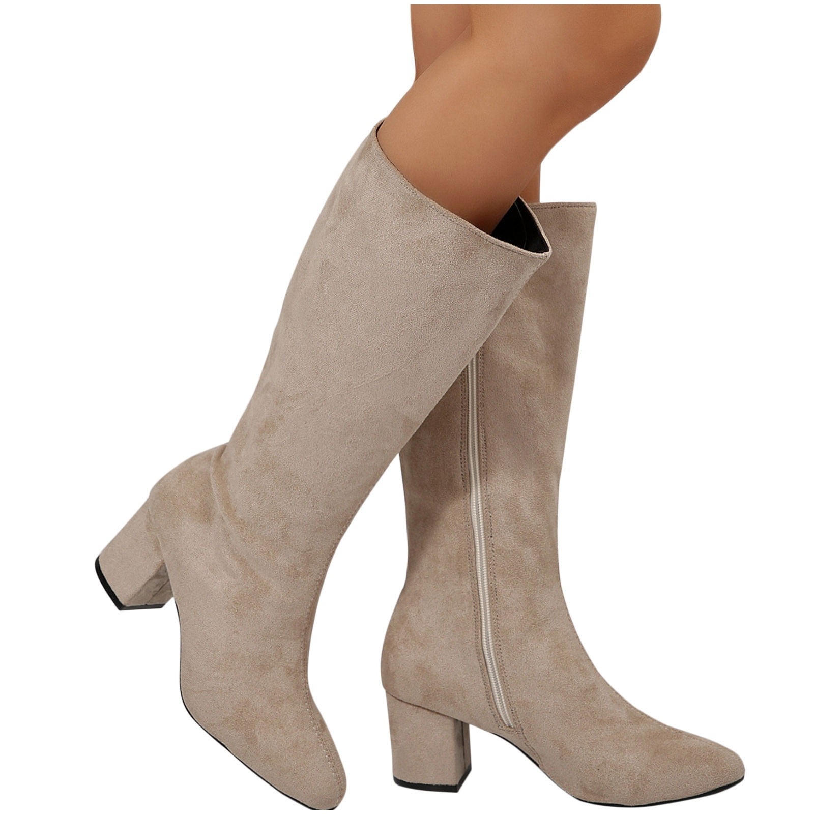 Women's Solid Color Round Toe Boots