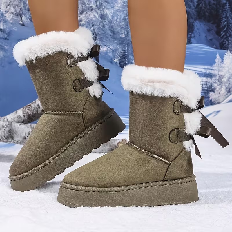 Women's Plush Bow Snow Boots