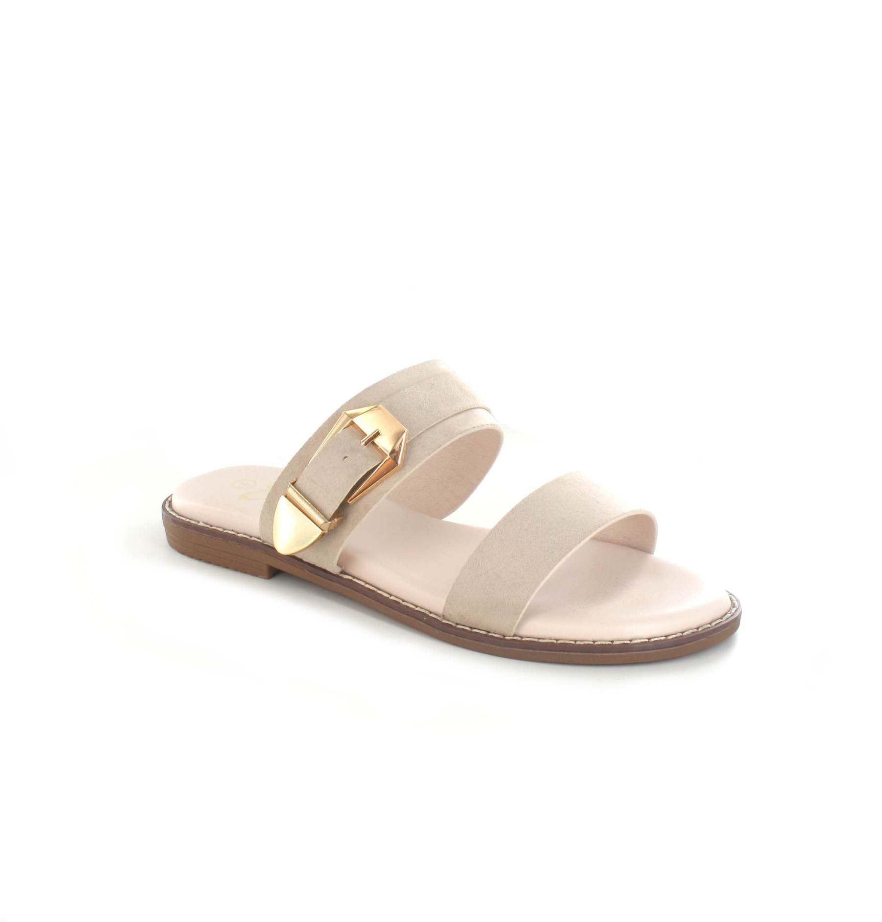 Buckled Flat Open Toe Slip-On Sandal