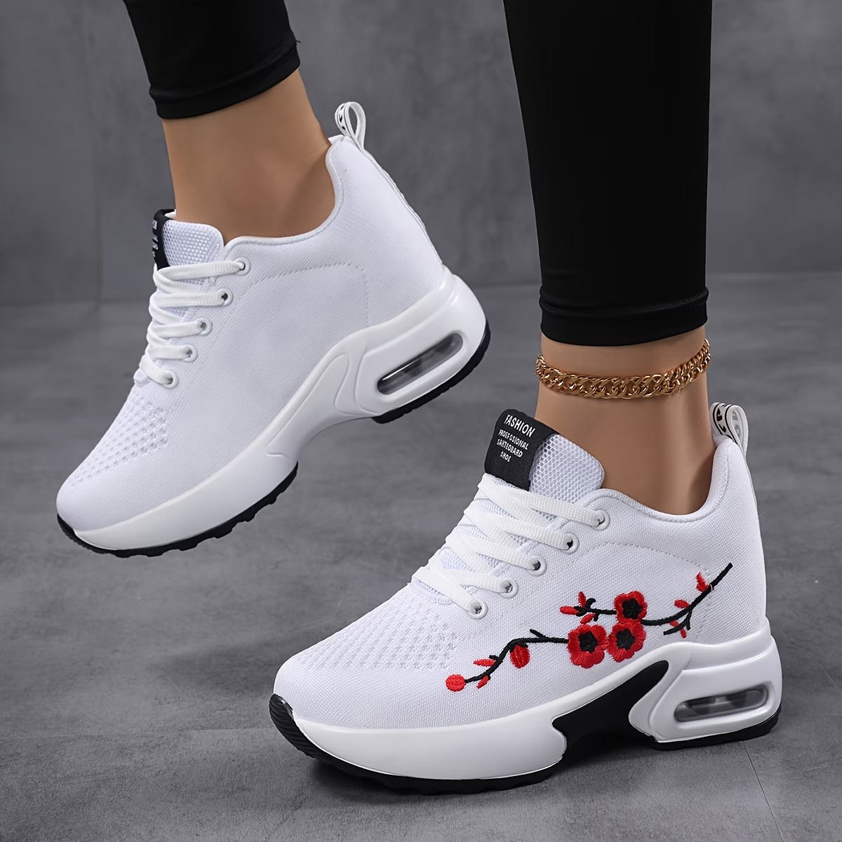 Women'S Embroidered Wedge Sneakers