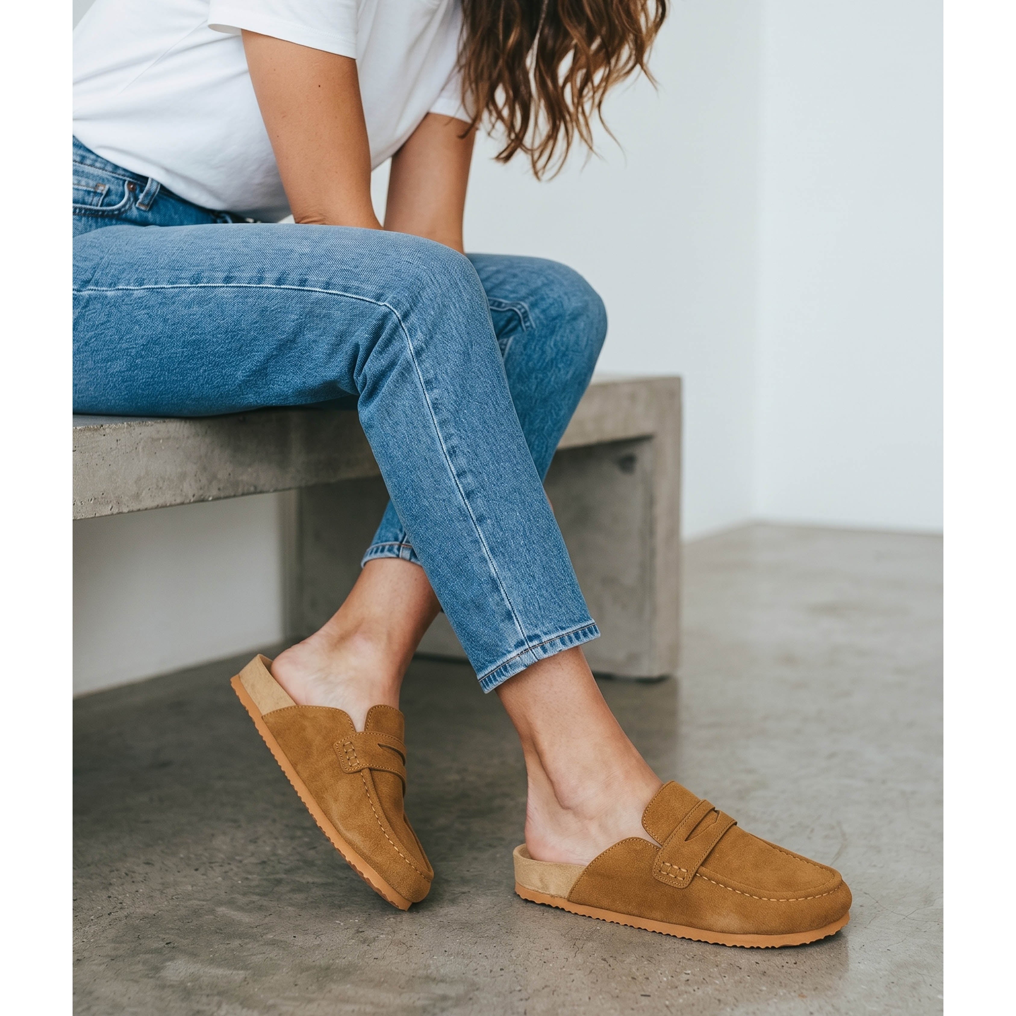 Cow Suede Leather Flat Loafer Mule Clogs