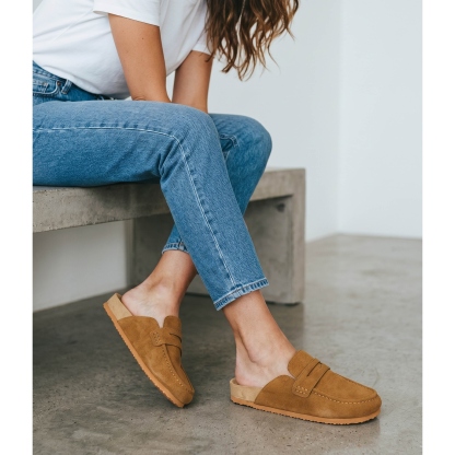 Cow Suede Leather Flat Loafer Mule Clogs