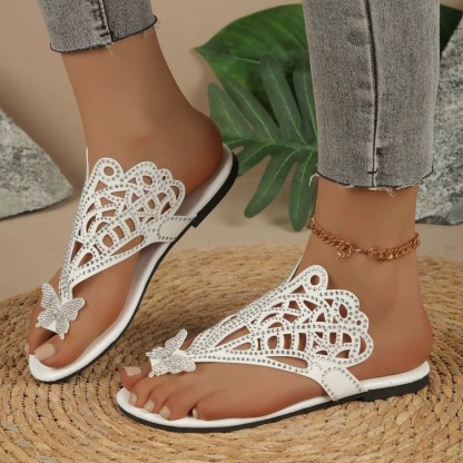 Stylish Faux Cover Butterfly Flat Sandals