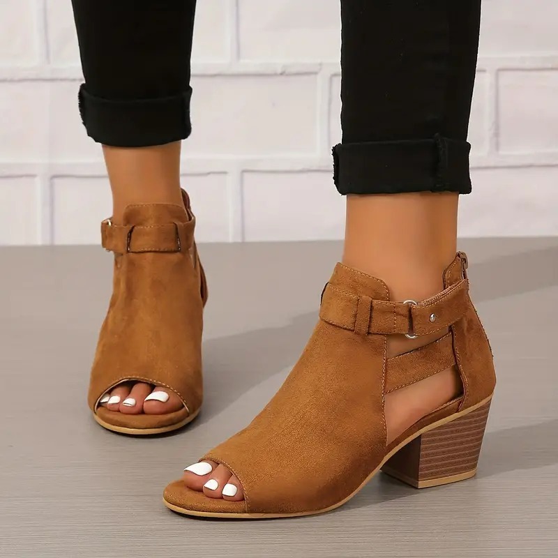 Solid Color Chunky Heeled Sandals