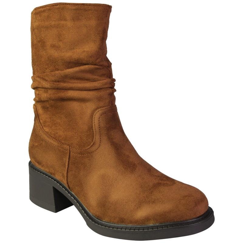 Womens Mid Calf Rouched Cuban Warm Zip Boots