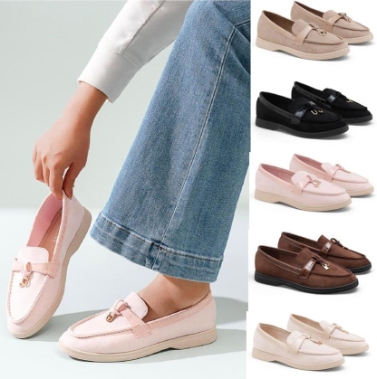 Women's Suede Pegasus Slip On Trim Loafers