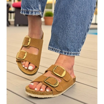 Women's Flat Double Buckled Sandal