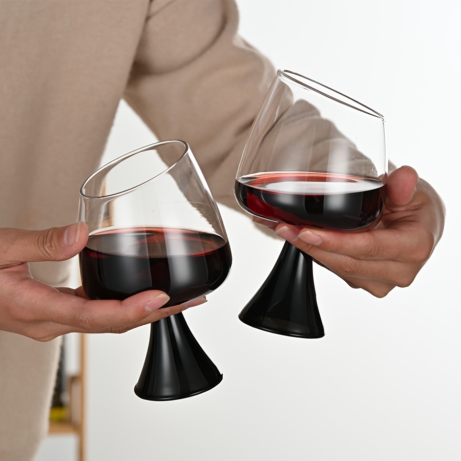 Modern Slanted-Rim Wine Glass with Black Tapered Base