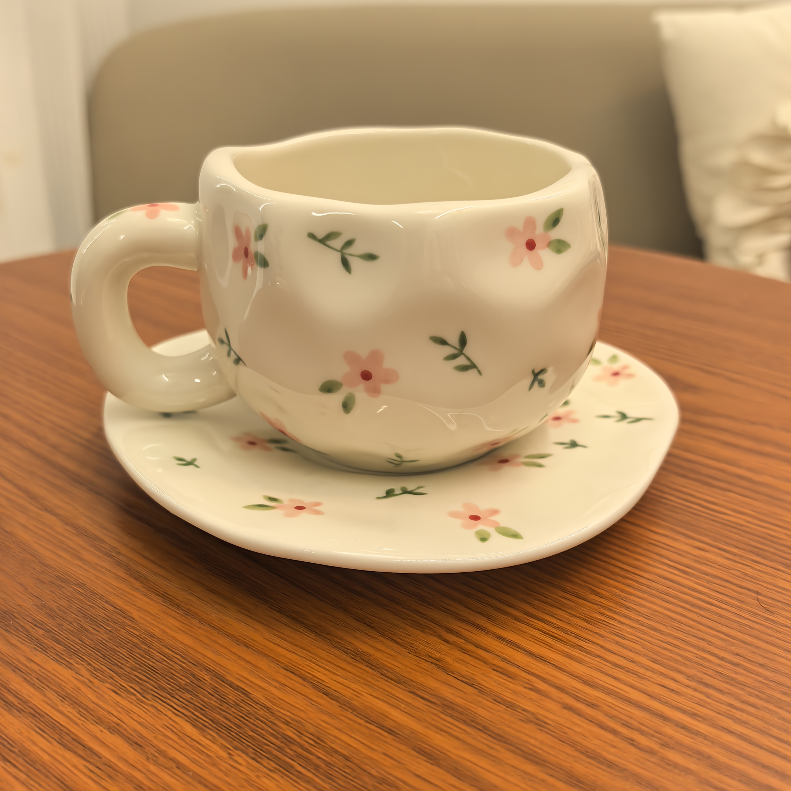 Hand-Painted Floral Ceramic Cup & Saucer Set