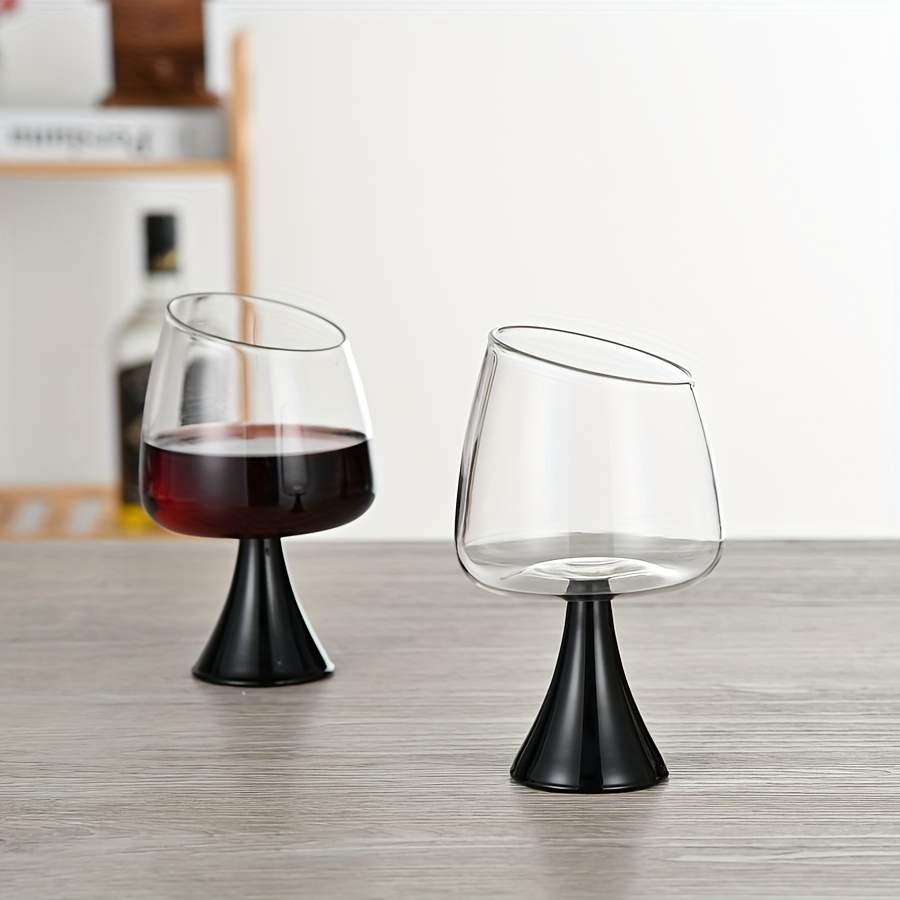 Modern Slanted-Rim Wine Glass with Black Tapered Base