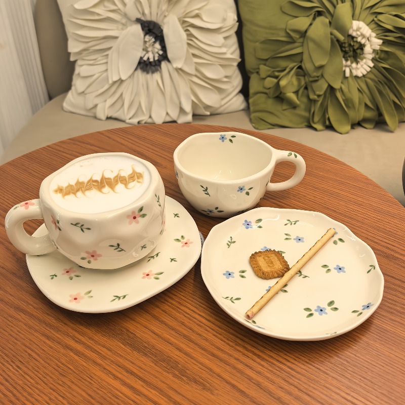 Hand-Painted Floral Ceramic Cup & Saucer Set