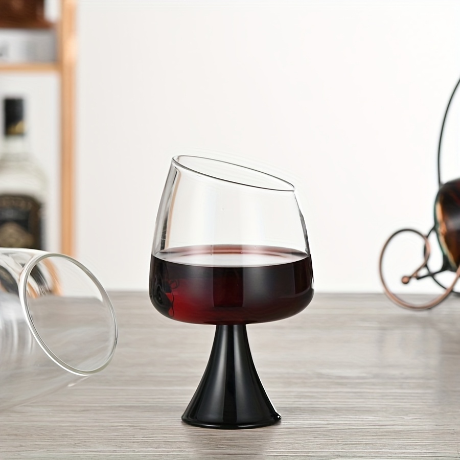 Modern Slanted-Rim Wine Glass with Black Tapered Base