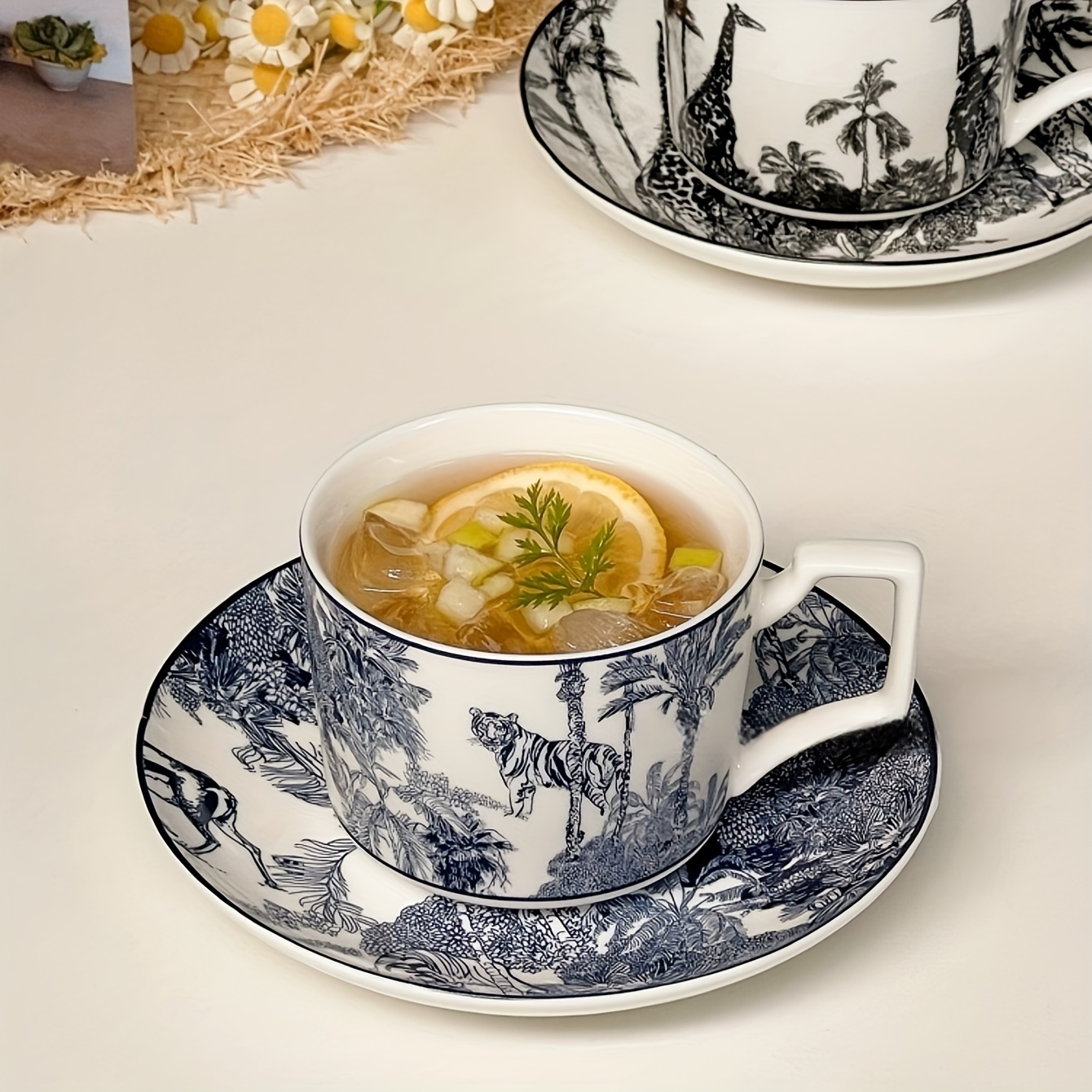 Jungle Toile Porcelain Teacup & Saucer Set