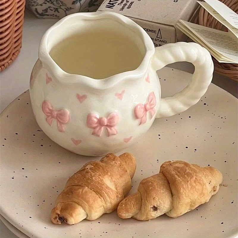 Pink Bow & Heart Embossed Ceramic Mug