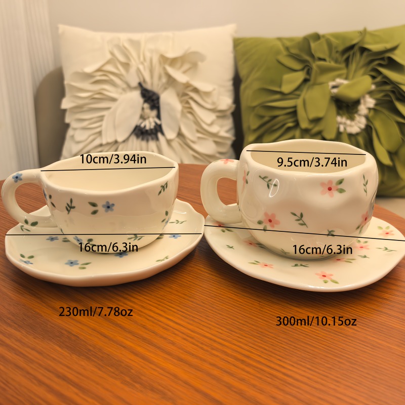Hand-Painted Floral Ceramic Cup & Saucer Set