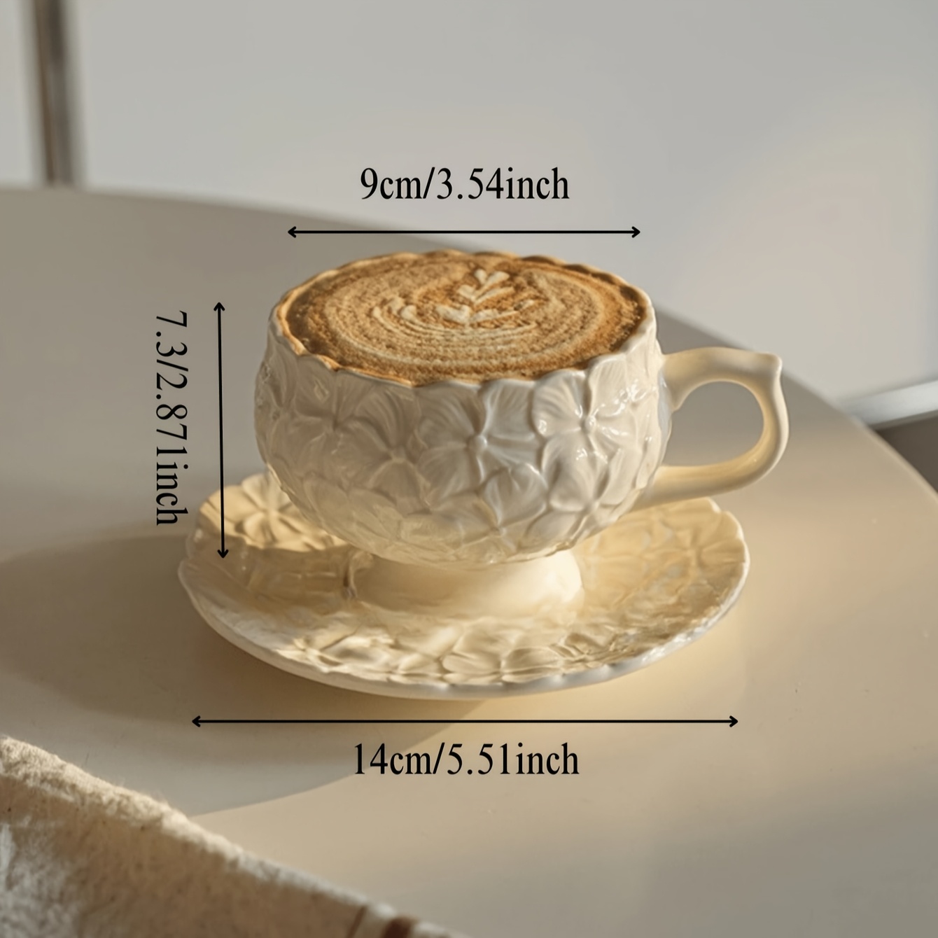 Embossed Floral Ceramic Teacup & Saucer Set