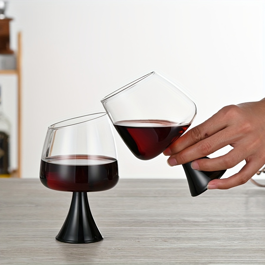 Modern Slanted-Rim Wine Glass with Black Tapered Base