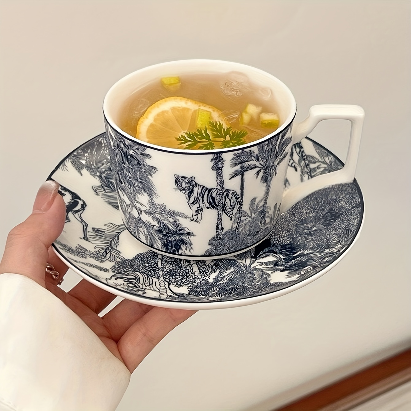 Jungle Toile Porcelain Teacup & Saucer Set