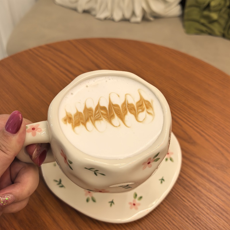 Hand-Painted Floral Ceramic Cup & Saucer Set