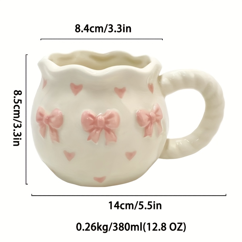 Pink Bow & Heart Embossed Ceramic Mug