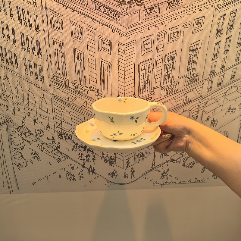Hand-Painted Floral Ceramic Cup & Saucer Set