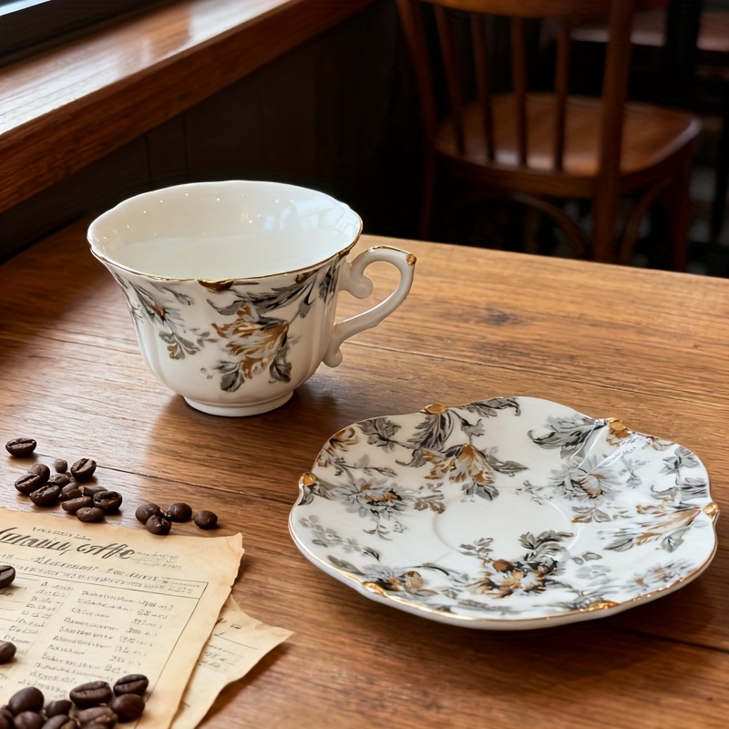 Vintage Floral Porcelain Teacup & Saucer Set